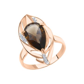 Lady´s ring in red gold of 585 assay value with smoky topaz, zirconia 