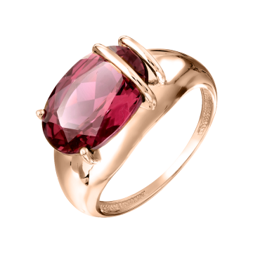 Lady´s ring in red gold of 585 assay value with ruby HTS 