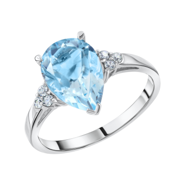 Silver ring with zirconia and blue topaz 