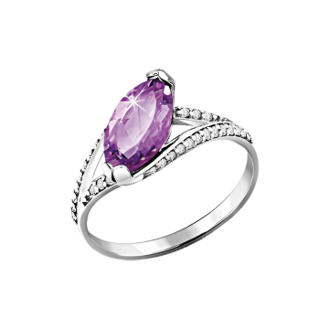 Silver ring with zirconia and amethyst 