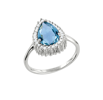 Silver ring with zirconia and blue topaz 