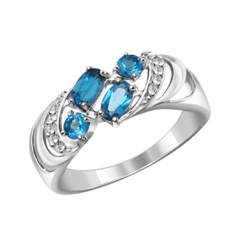 Damenring aus 925er Silber mit Zirkonia und  und London Blau Topas 