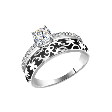 Damenring aus 925er Silber mit Zirkonia und Emaille 