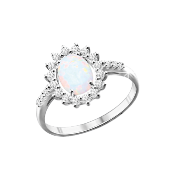 Silver ring with zirconia and opal HTS 