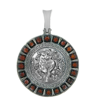 Silver zodiac sign "Taurus" with amber 