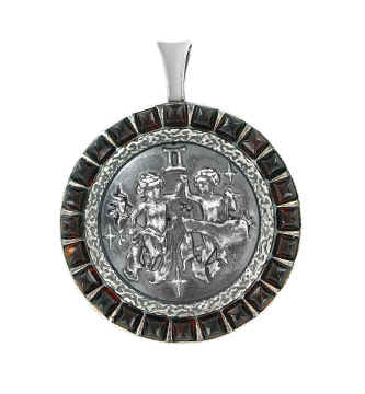 Anhänger Sternzeichen "Zwillinge" aus 925er Sterling Silber mit echtem Bernstein 