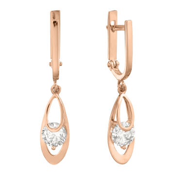 Earrings in red gold with cubic zirconia 