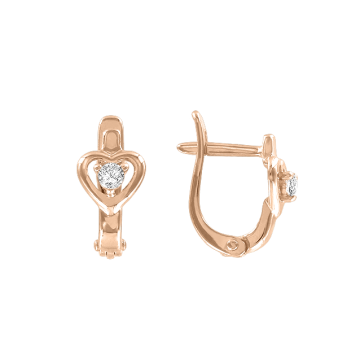 Infant earrings in red gold of 585 assay value (14ct) with zirconia 