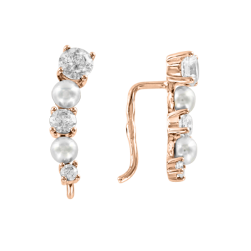 Earrings in red gold of 585 assay value with natural pearl and zirconia 