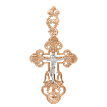 Cross from red and white gold of 585 assay value 
