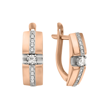 Earrings in red gold of 585 assay value with diamonds 