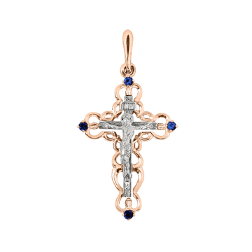 Anhänger Kreuz aus Rotgold 585 mit Saphir 