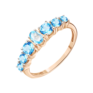 Rotgold 585° Damenring mit blau Topas 