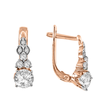 Earrings in red gold of 585 assay value with Swarovski crystals, zirconia 