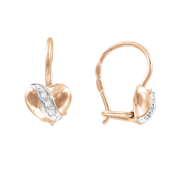 Earrings in red gold with cubic zirconia 
