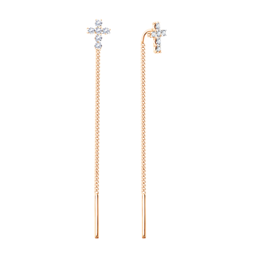 Earrings in red gold with cubic zirconia 