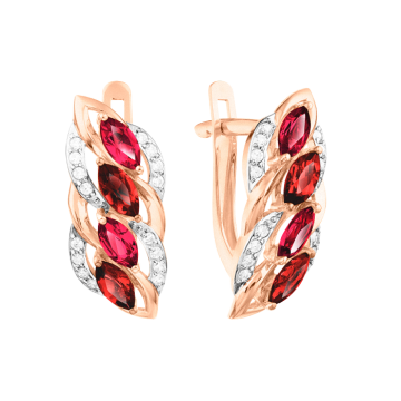 Ohrhänger aus Rotgold 585° mit Granat, Rhodolith und Zirkonia 