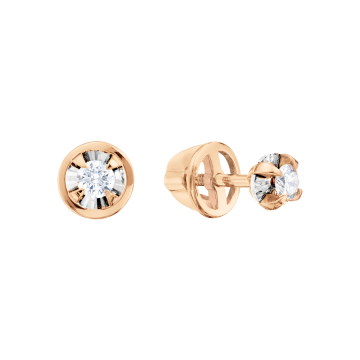 Earrings in red gold of 585 assay value with diamonds 
