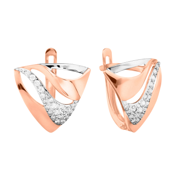 Earrings in red and white gold with cubic zirconia 