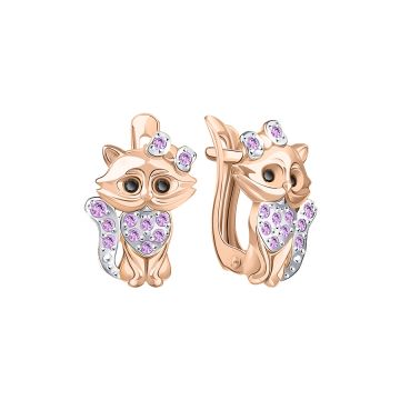 Infant earrings in red gold of 585 assay value (14ct) with zirconia 