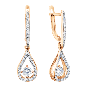 Earrings in red gold with cubic zirconia 