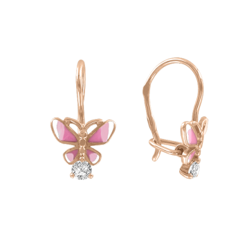 Infant earrings in red gold of 585 assay value (14ct) with zirconia 