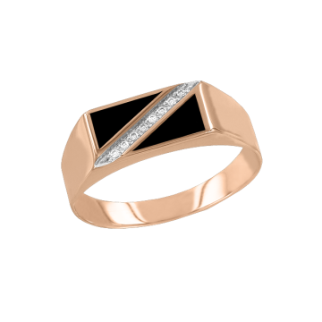 Herrenring aus Rotgold 585° mit schwarze Emaille, Zirkonia 
