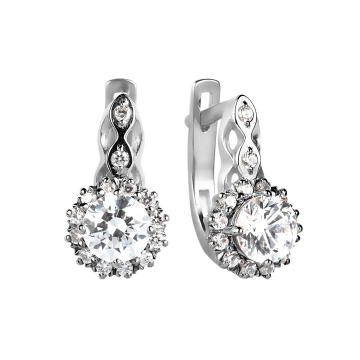 Earrings in white gold of 585 assay value with zirconia 
