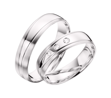 Wedding ring in white gold of 585 assay value with diamonds 