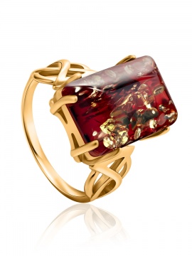 Gold-plated silver and rhodium ring with amber 16,0 mm