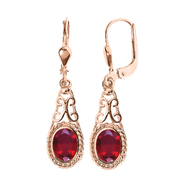 Earrings in red gold of 585 assay value with garnet 