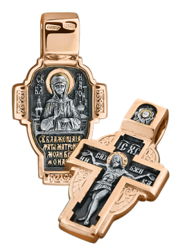 Pendant with the Holy Slavic cross "The Deposition of Christ" "Holy Mother" silver 925°, encrusted with red gold 999° 
