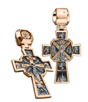 Orthodox cross pendant "Crucifixion of Christ" "St. Andrew's" silver 925°, gilded with red gold 999° 
