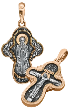 Orthodoxer Kreuzanhänger „Kreuzigung Christi“, „Alexander Svirsky“ Silber 925° vergoldet mit Rotgold 999° 