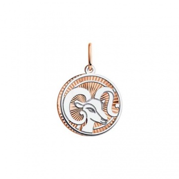 Pendant zodiac sign "Aries" in red and white gold 