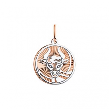 Pendant zodiac sign "Taurus" in red and white gold 
