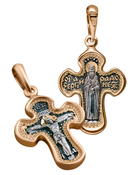 Orthodox cross pendant "Crucifixion of Christ", "Sergius of Radonezh" silver 925° gold plated 999° 