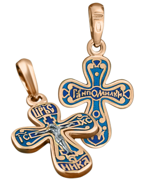 Orthodox cross pendant "Crucifixion Of Christ" in gold-plated silver 