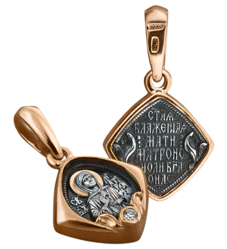 Orthodox icon pendant Saint Matrona of Moscow, silver 925° with cubic zirconia, gilded with red gold 999° 