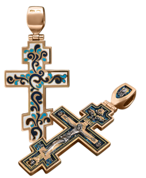 Orthodoxe Kreuz-Anhänger Silber 925° mit Rotgold vergoldet 999° mit  Emaille 
