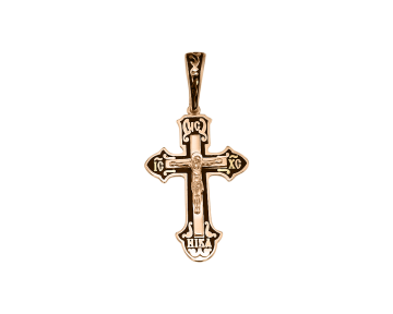 Orthodox cross pendant "Crucifixion of Christ", "Bless and save" silver 925° black enamel gold plated 999° 