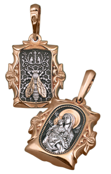 Подвеска православная икона Божией Матери "Милостивая" (Киккская) серебряная 925°, позолоченная 999° 