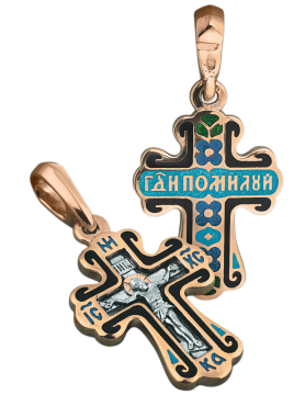 Orthodox cross pendant "Crucifixion Of Christ" in gold-plated silver 