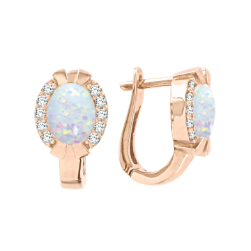 Earrings in red gold of 585 assay value with opal, zirconia 