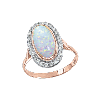Lady´s ring in red gold of 585 assay value with zirconia, opal 