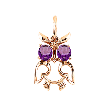 Pendant in red gold of 585 assay value with amethyst 