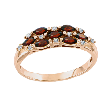 Lady´s ring in red gold of 585 assay value with garnet, zirconia 