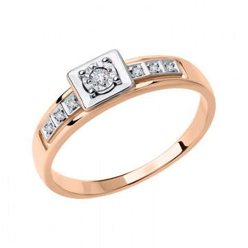 Lady´s ring in red and white gold of 585 assay value with diamonds 