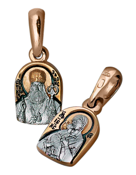 Orthodox pendant with icon "Saint Tikhon of Zadonsk" and "Vladimir Mother of God" made of 925 sterling silver, gilded with 999 red gold. 
