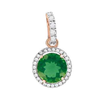 Pendant in red gold of 585 assay value with emerald syn., zirconia 